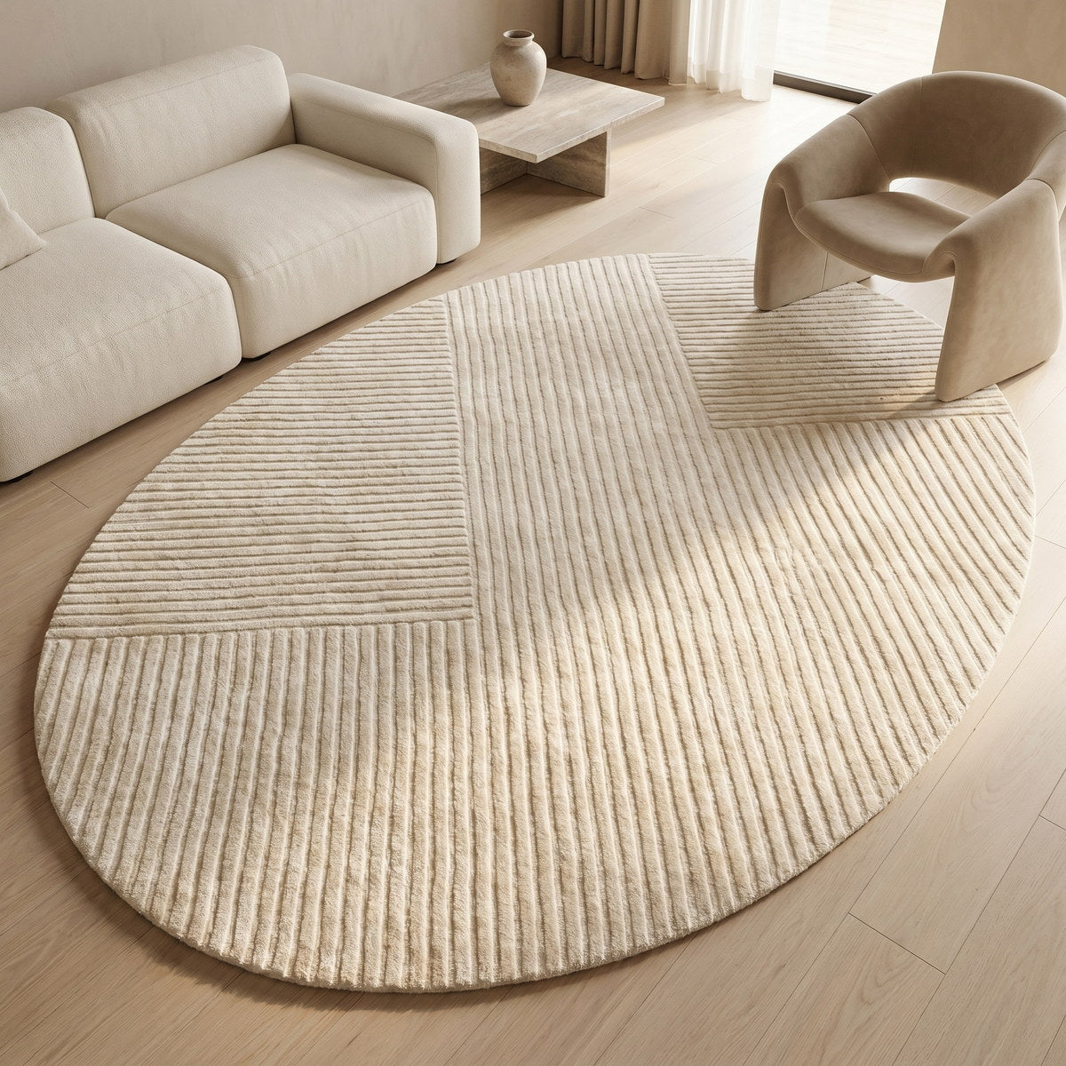 Tapis design en viscose ivoire - Fermo - ambiance salon 2