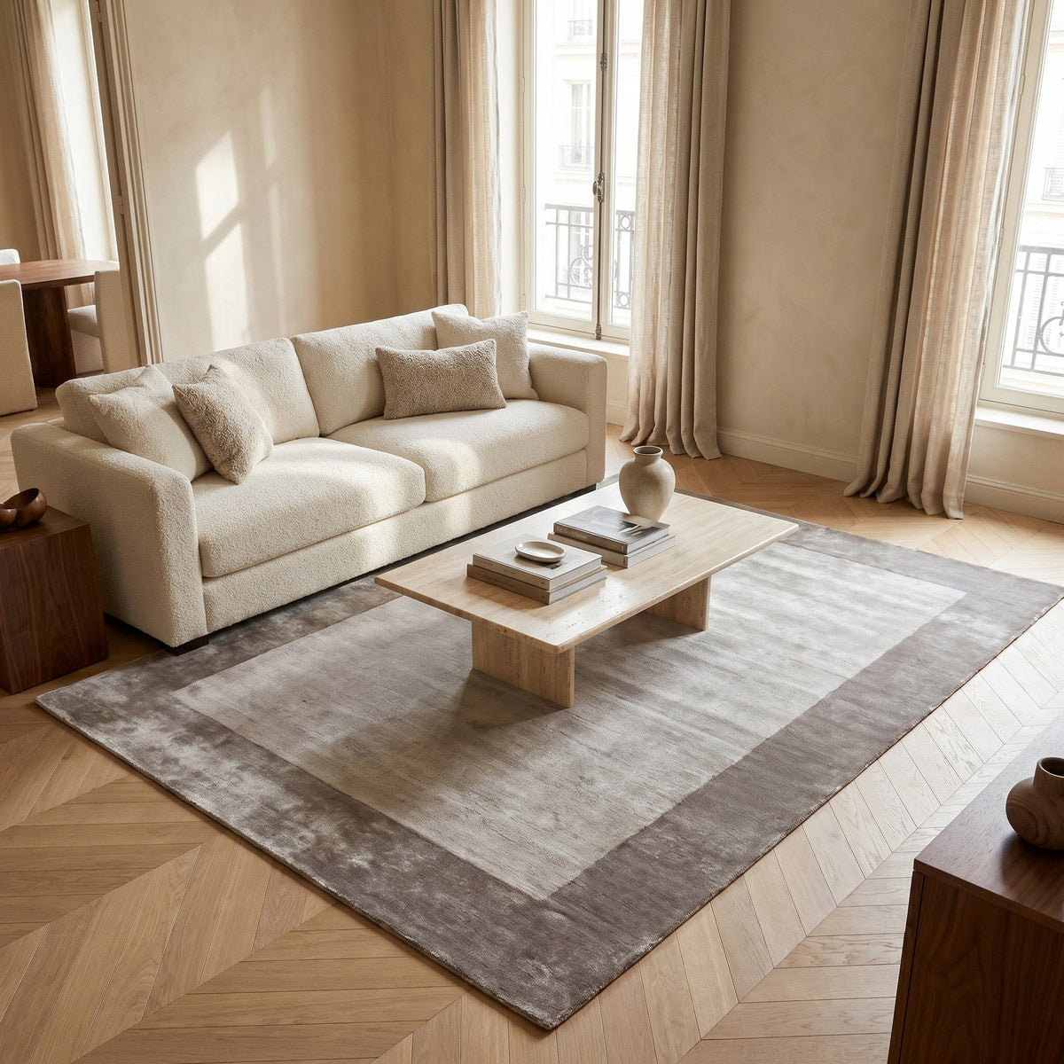 Tapis design en viscose naturel - Bianca - ambiance salon 1