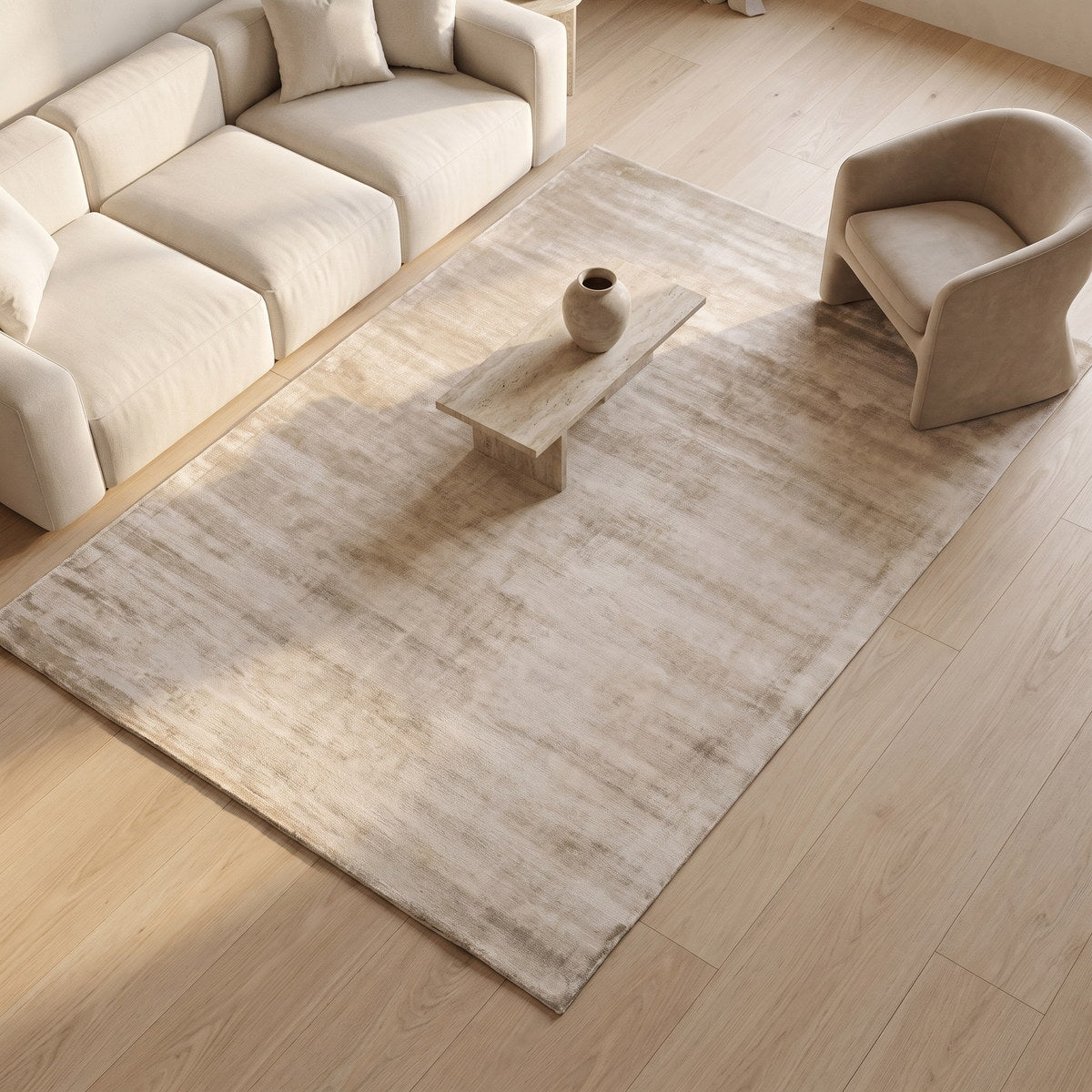 Tapis design en viscose naturel - Macerata - ambiance salon 2
