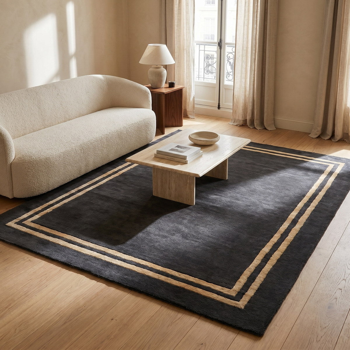 Tapis design en viscose noir - Salerno - ambiance salon 1