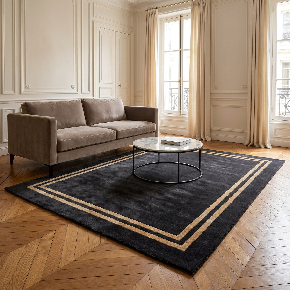 Tapis design en viscose noir - Salerno - ambiance salon 3