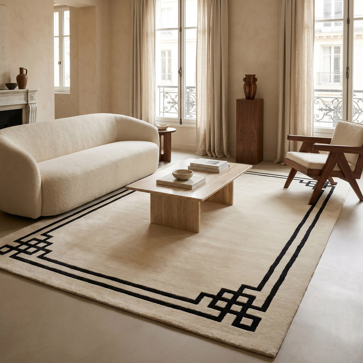 Tapis design en viscose perle - Gaeta - ambiance salon 1