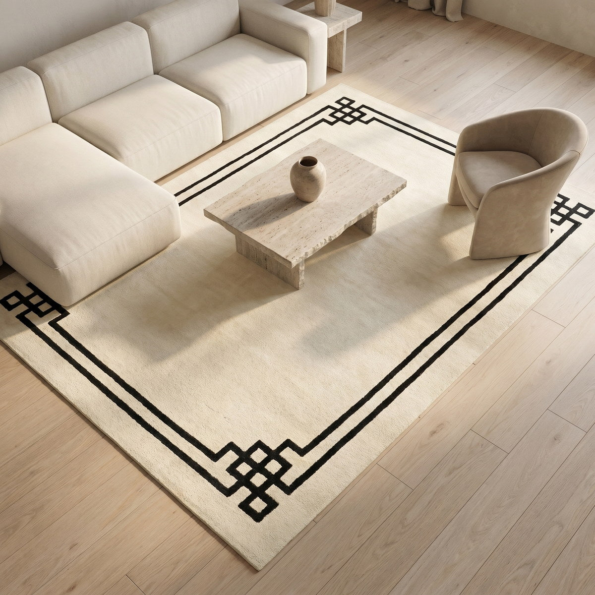 Tapis design en viscose perle - Gaeta - ambiance salon 2