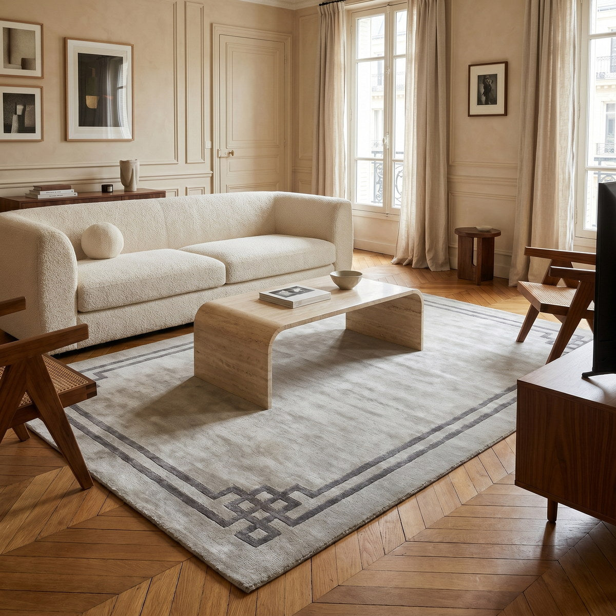 Tapis design en viscose pierre - Vicenza - ambiance salon 1