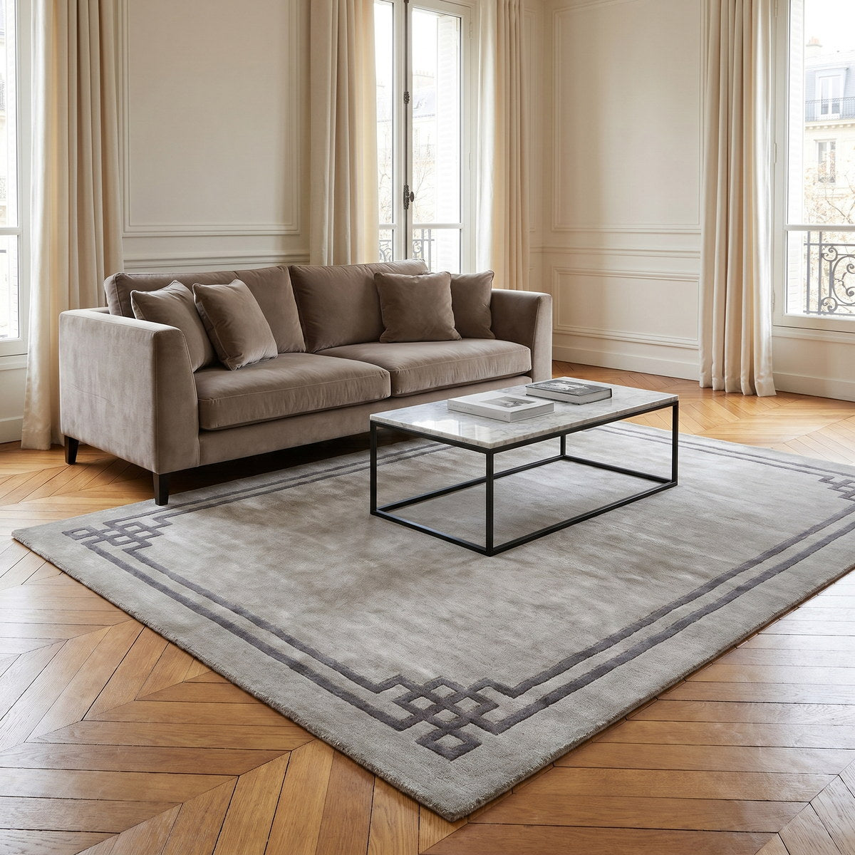 Tapis design en viscose pierre - Vicenza - ambiance salon 3