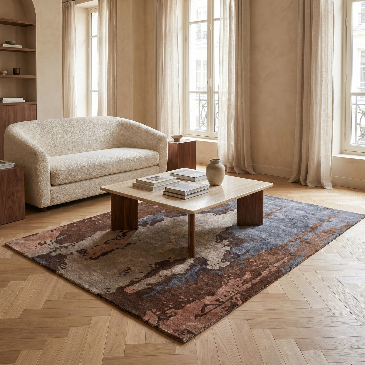 Tapis design en viscose violet - Fiorella - ambiance salon 1