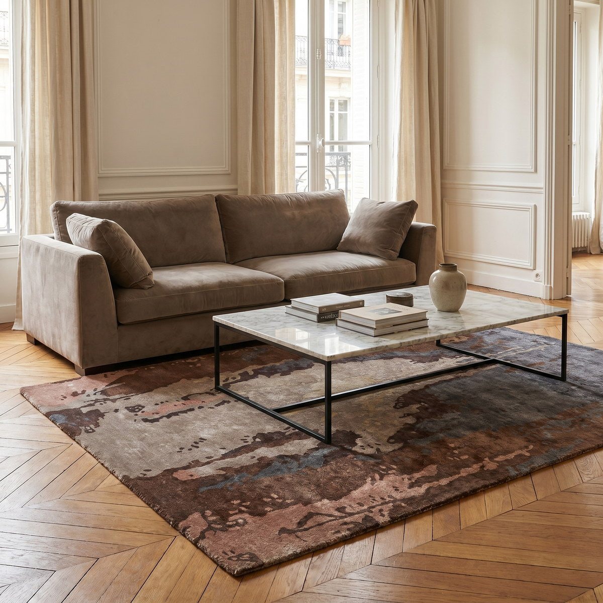Tapis design en viscose violet - Fiorella - ambiance salon 3