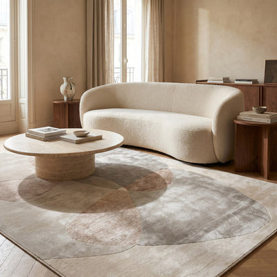 Tapis design en viscose beige - Brescia - ambiance salon 1