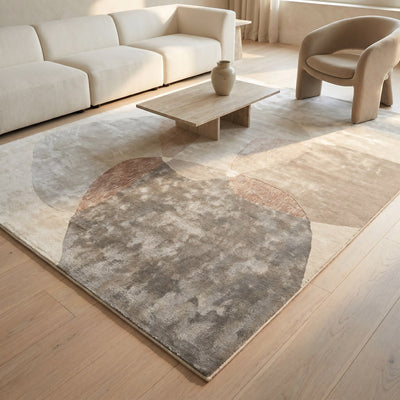 Tapis design en viscose beige - Brescia - ambiance salon 2