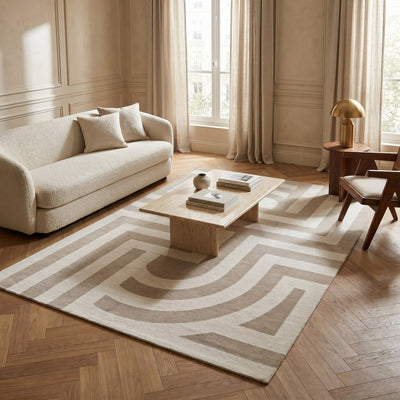 Tapis lavable art déco beige - Nerina - ambiance salon 1
