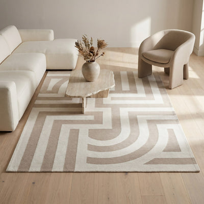 Tapis lavable art déco beige - Nerina - ambiance salon 2