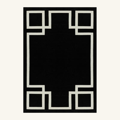 Tapis lavable art déco noir - Mantova - fond #F9F6F0 détouré