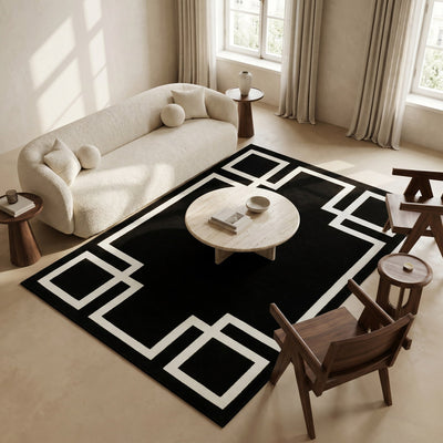 Tapis lavable art déco noir - Mantova - ambiance salon 1