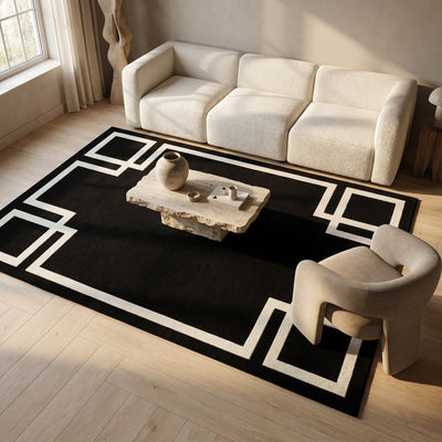 Tapis lavable art déco noir - Mantova - ambiance salon 2