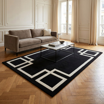Tapis lavable art déco noir - Mantova - ambiance salon 3