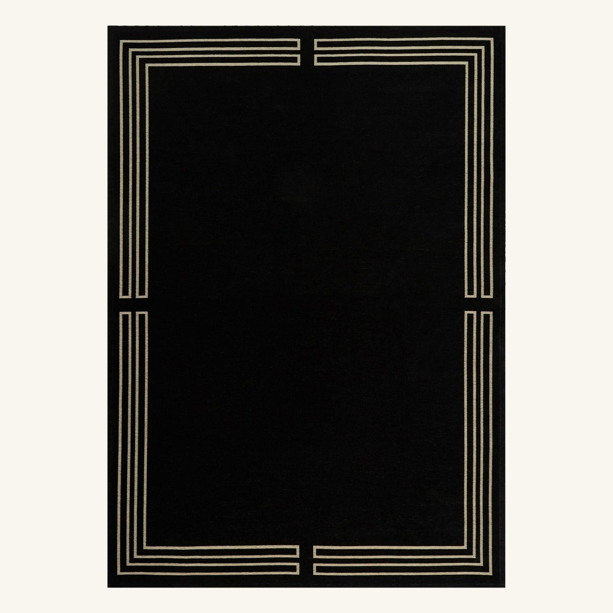 Tapis lavable art déco noir - Positano - fond #F9F6F0 détouré