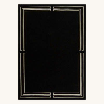 Tapis lavable art déco noir - Positano - fond #F9F6F0 détouré