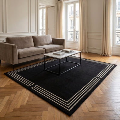 Tapis lavable art déco noir - Positano - ambiance salon 3