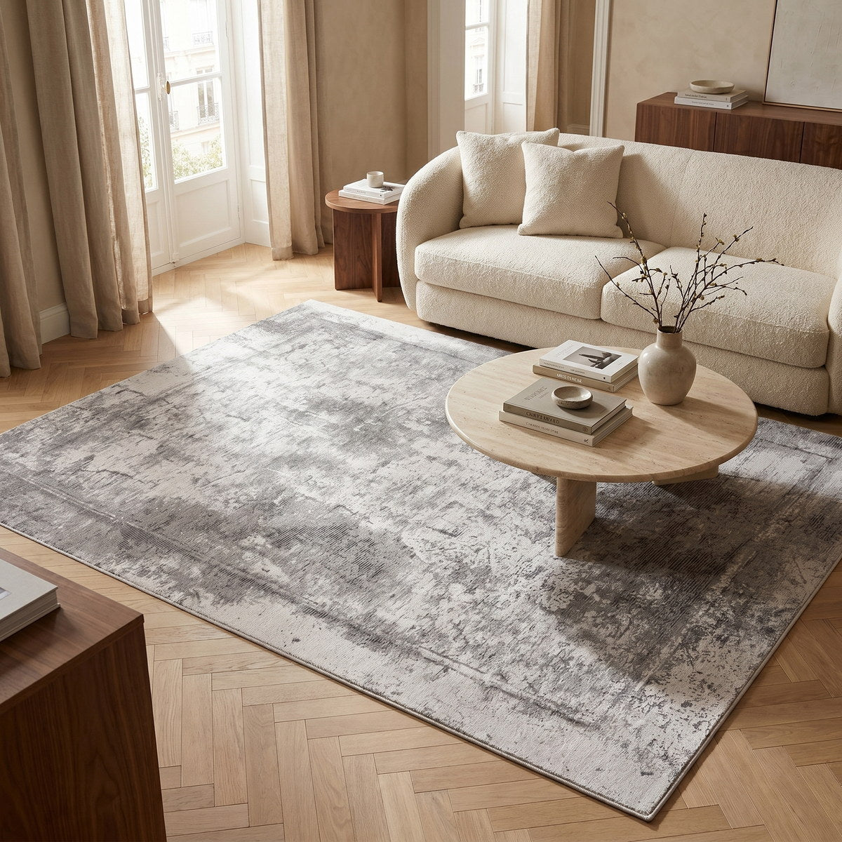 Tapis lavable de salon anthracite - Verona - ambiance salon 1