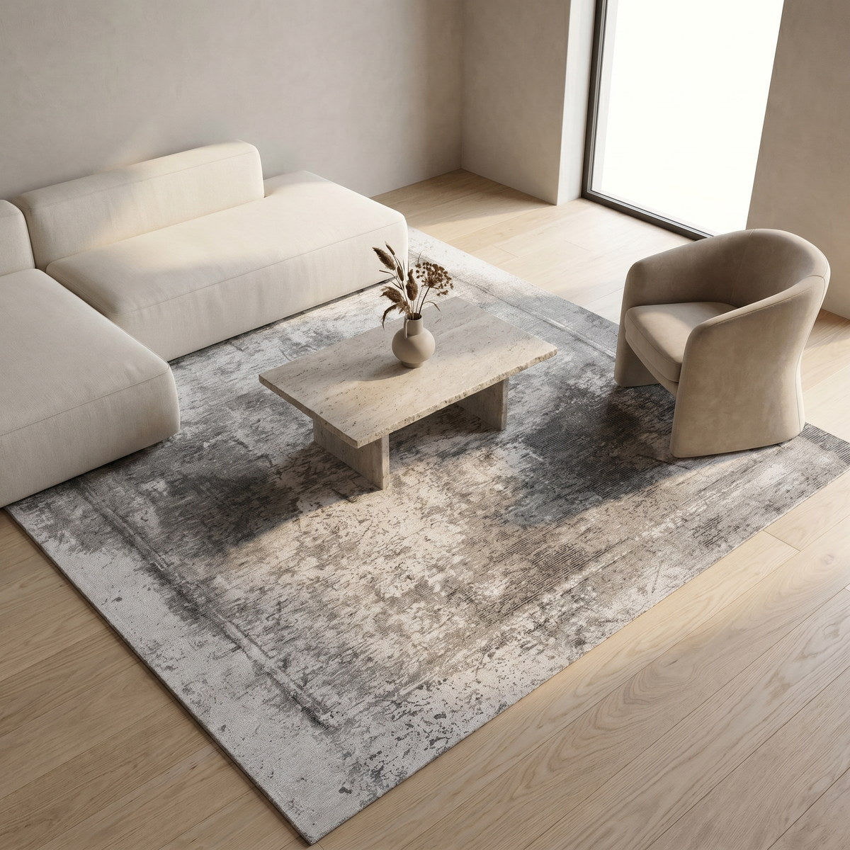 Tapis lavable de salon anthracite - Verona - ambiance salon 2