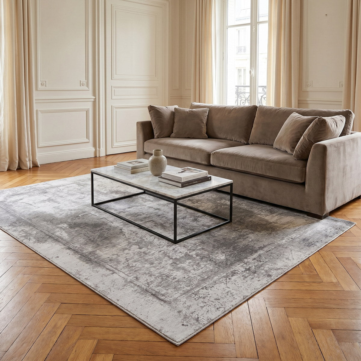 Tapis lavable de salon anthracite - Verona - ambiance salon 3