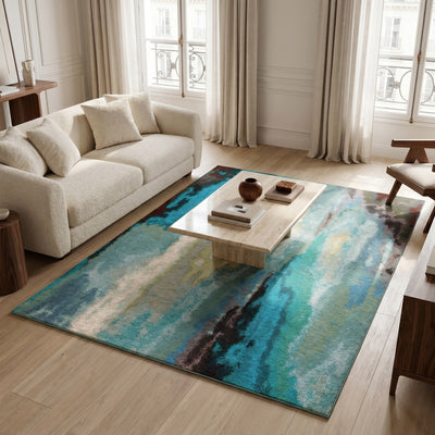 Tapis lavable de salon aqua - Cremona - ambiance salon 1