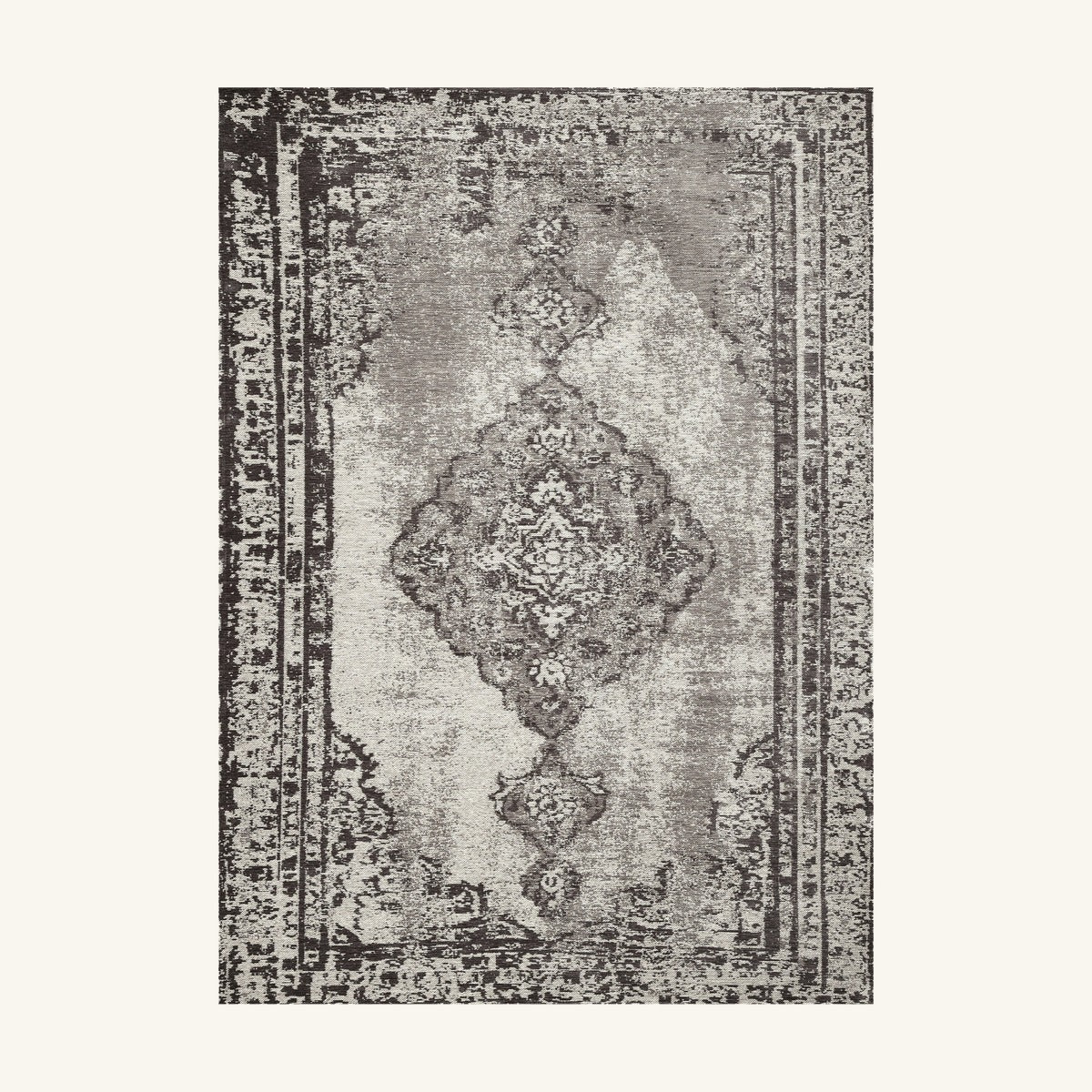Tapis lavable de salon argenté - Celestia - fond #F9F6F0 détouré