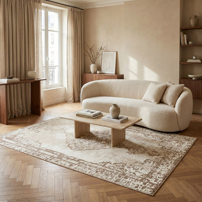 Tapis lavable de salon beige crème - Allegra - ambiance salon 1