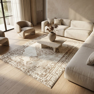 Tapis lavable de salon beige crème - Allegra - ambiance salon 2