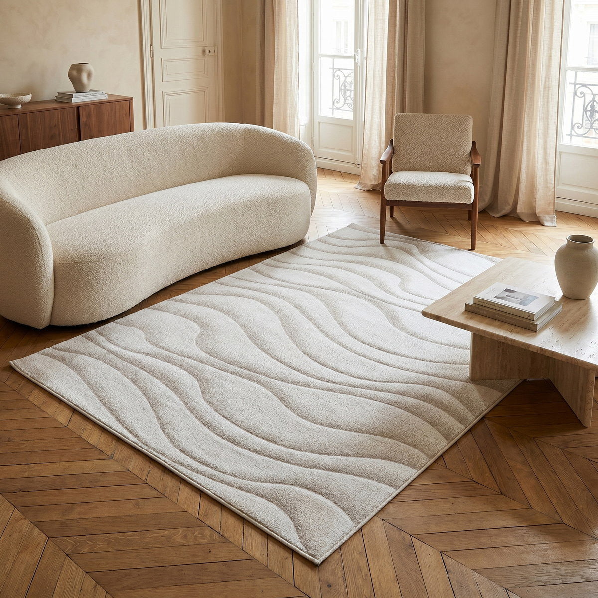 Tapis lavable de salon beige - Firenze - ambiance salon 1