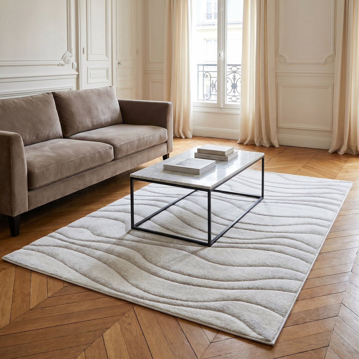 Tapis lavable de salon beige - Firenze - ambiance salon 3