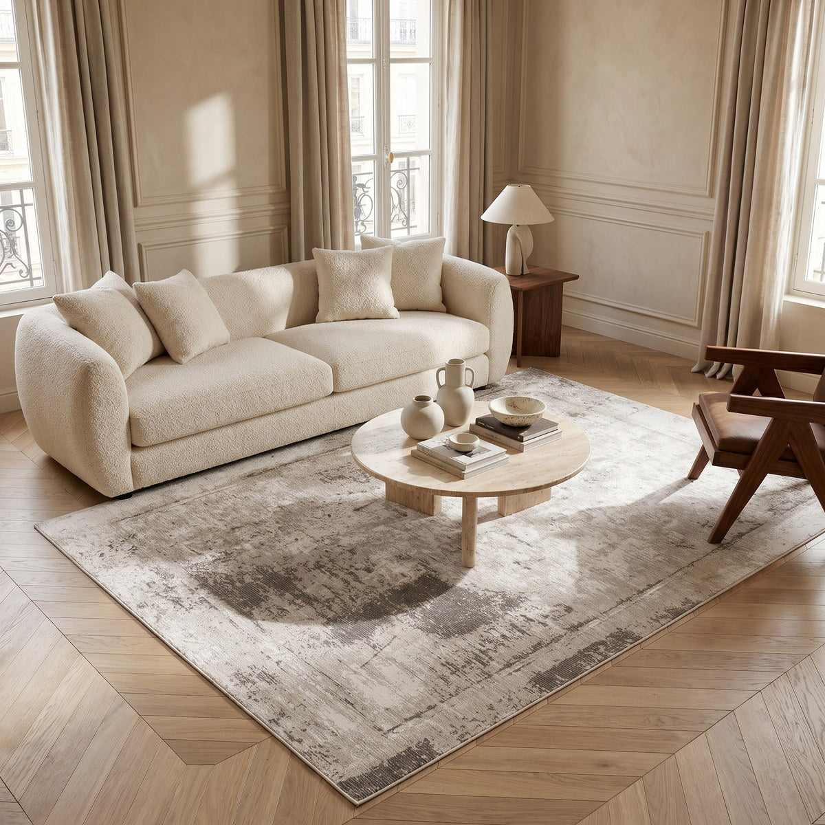 Tapis lavable de salon beige - Livia - ambiance salon 1