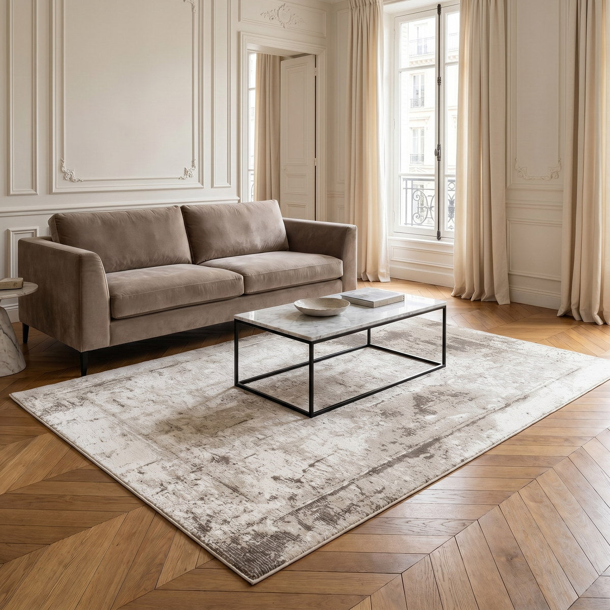 Tapis lavable de salon beige - Livia - ambiance salon 3