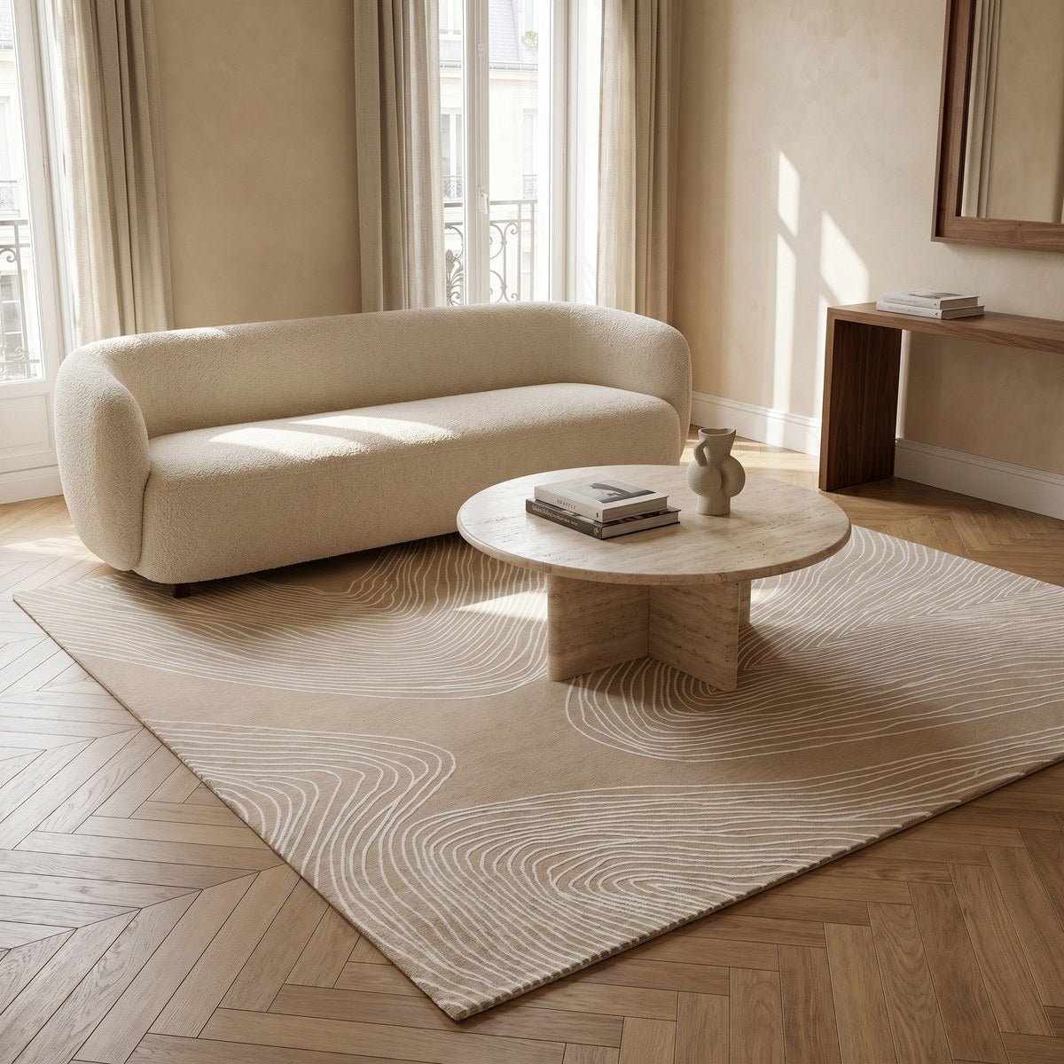 Tapis lavable de salon beige - Napoli - ambiance salon 1