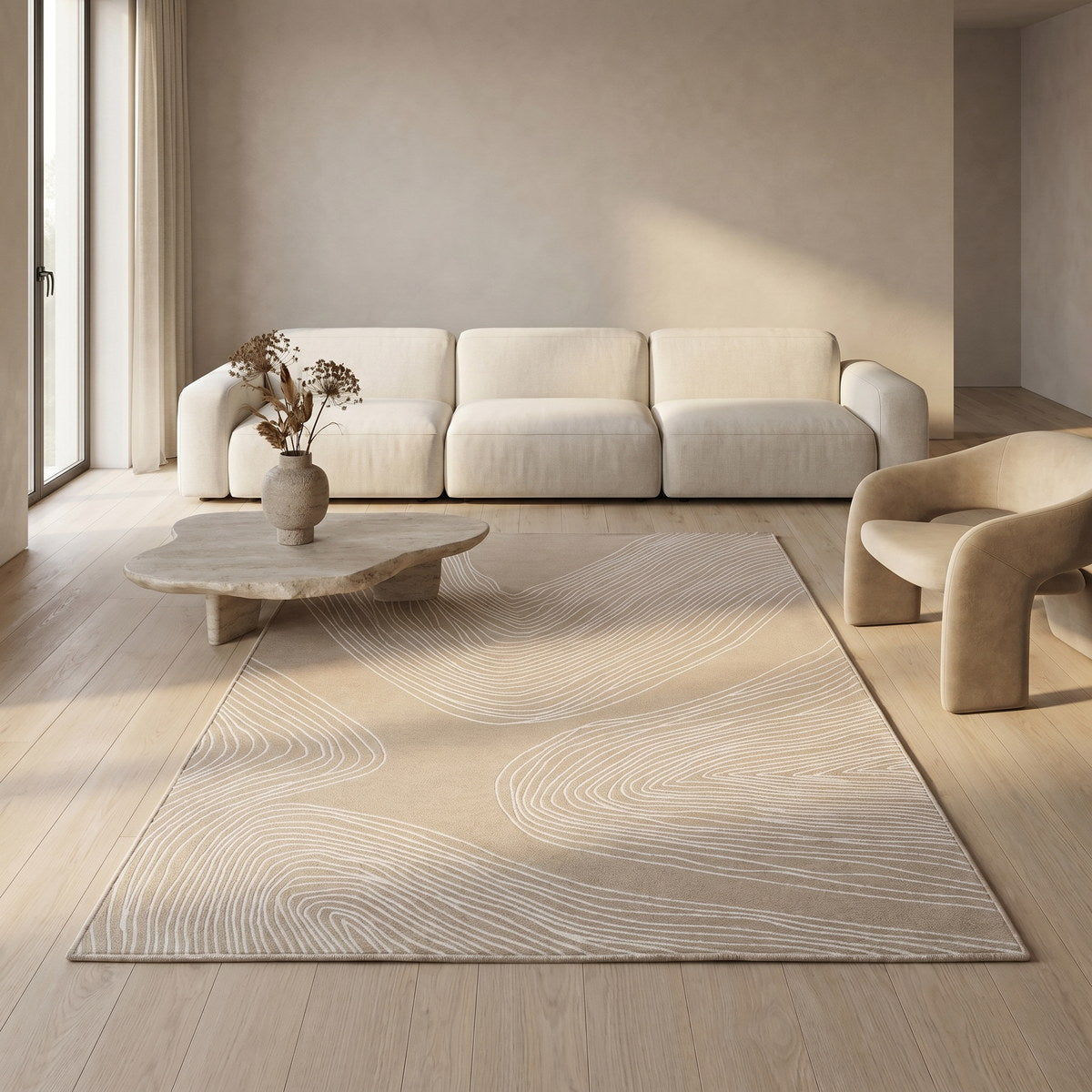 Tapis lavable de salon beige - Napoli - ambiance salon 2