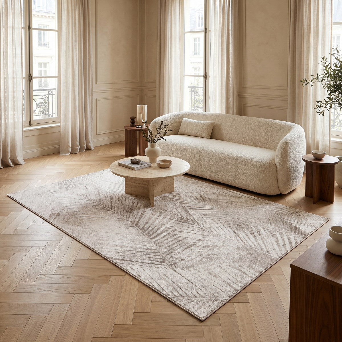 Tapis lavable de salon beige - Volterra - ambiance salon 1