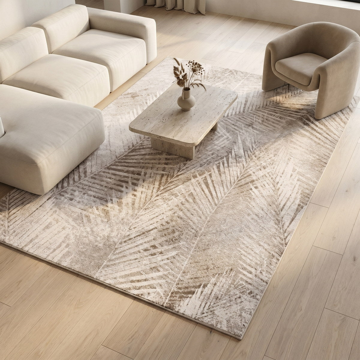 Tapis lavable de salon beige - Volterra - ambiance salon 2