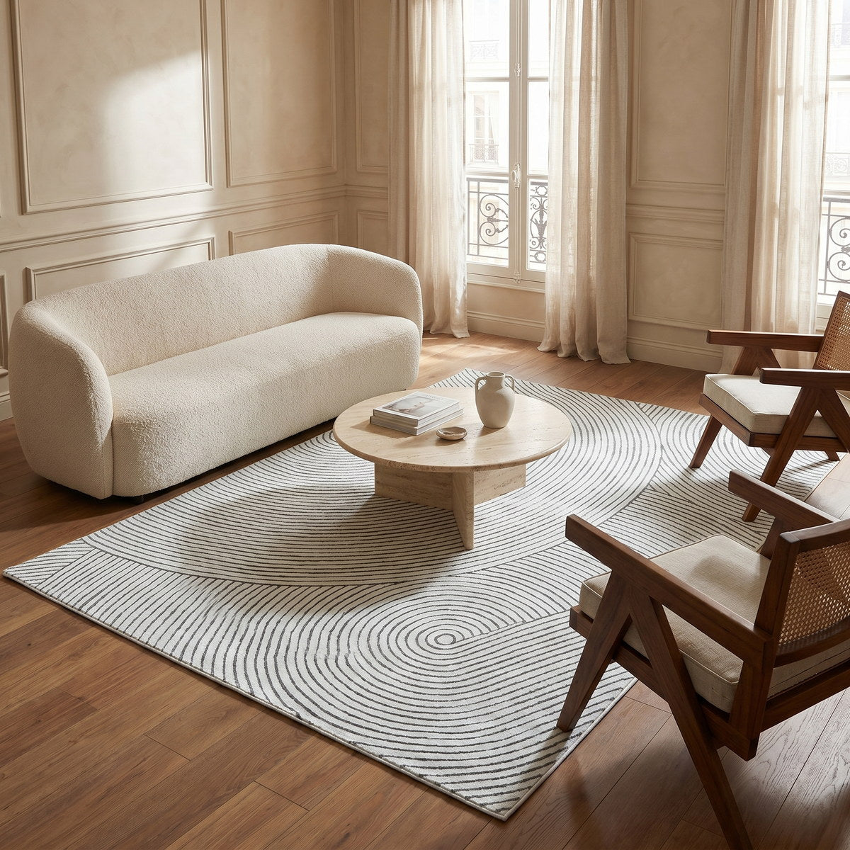 Tapis lavable de salon blanc - Umbria - ambiance salon 1