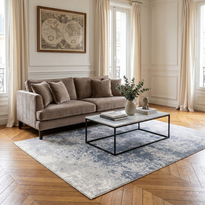 Tapis lavable de salon bleu gris - Ravenna - ambiance salon 3