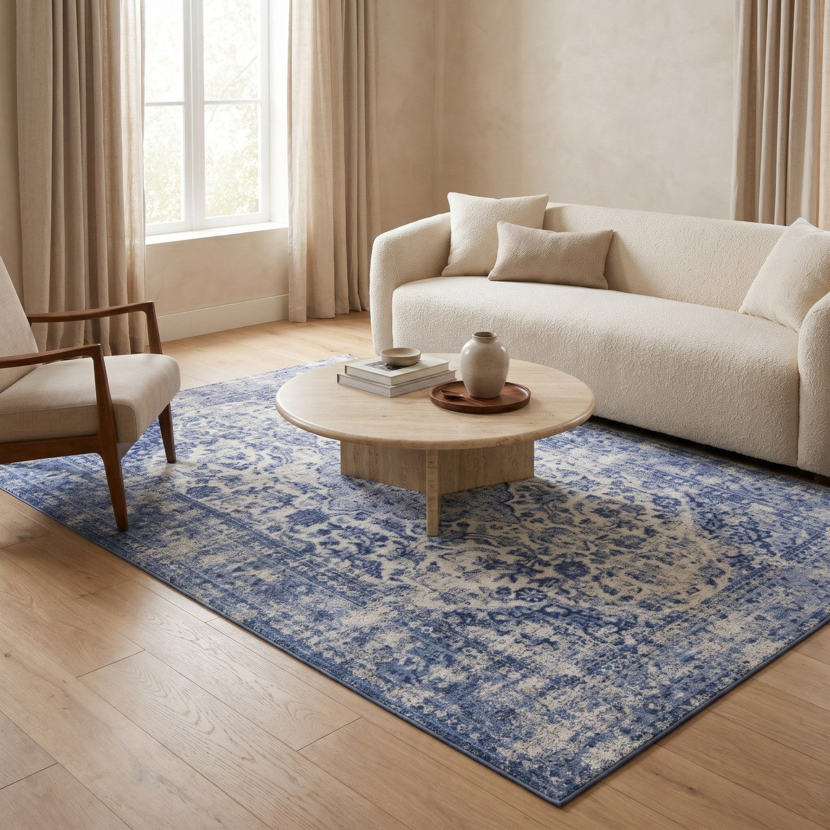 Tapis lavable de salon bleu - Forli - ambiance salon 1