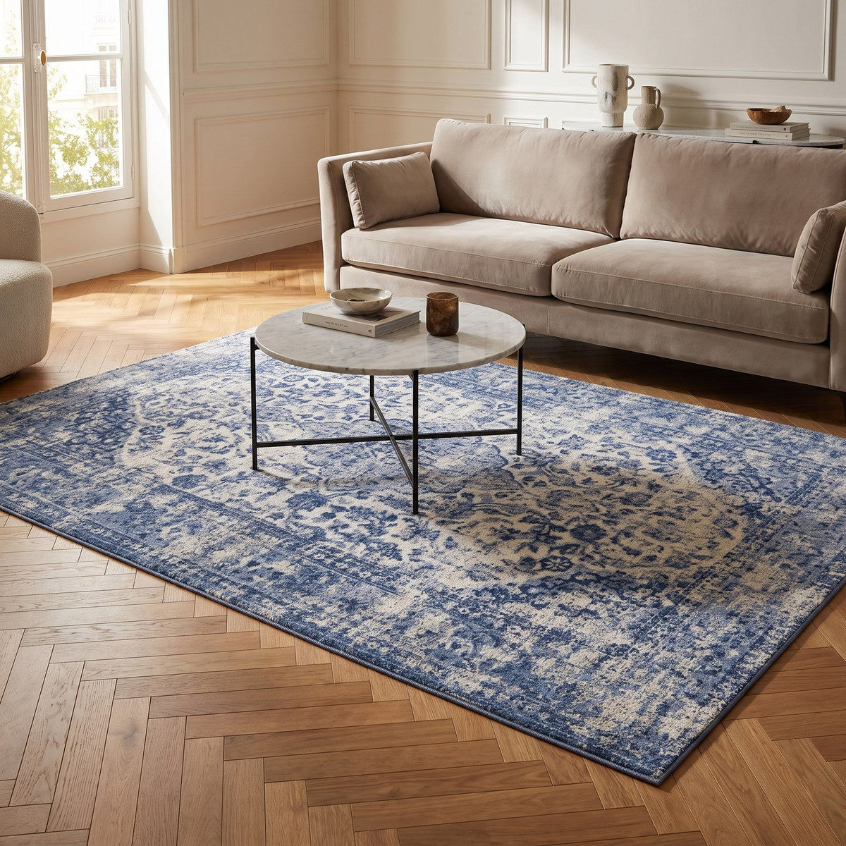Tapis lavable de salon bleu - Forli - ambiance salon 3