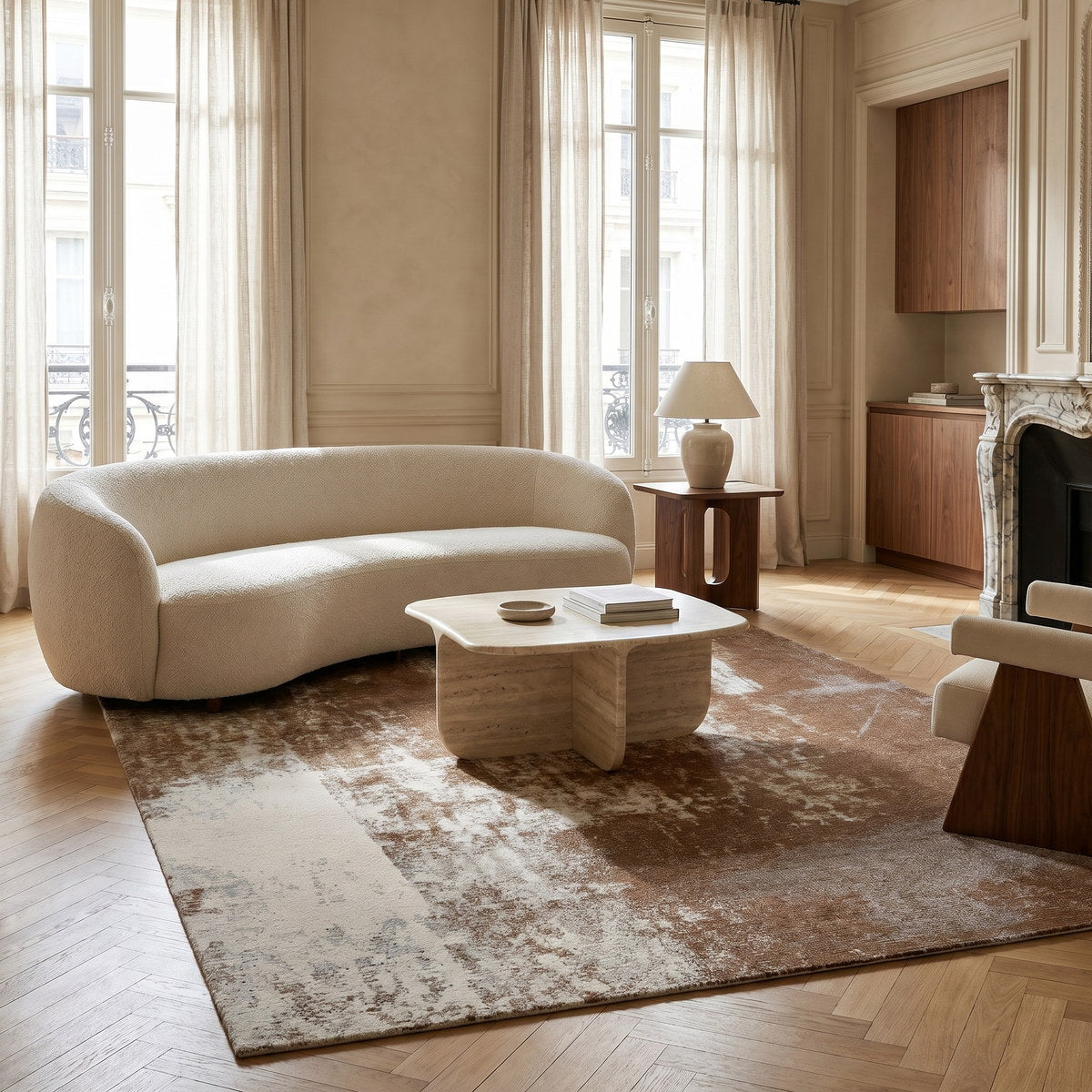 Tapis lavable de salon cuivré - Matera - ambiance salon 1