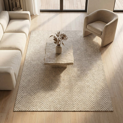 Tapis lavable de salon froid beige - Fiamma - ambiance salon 2