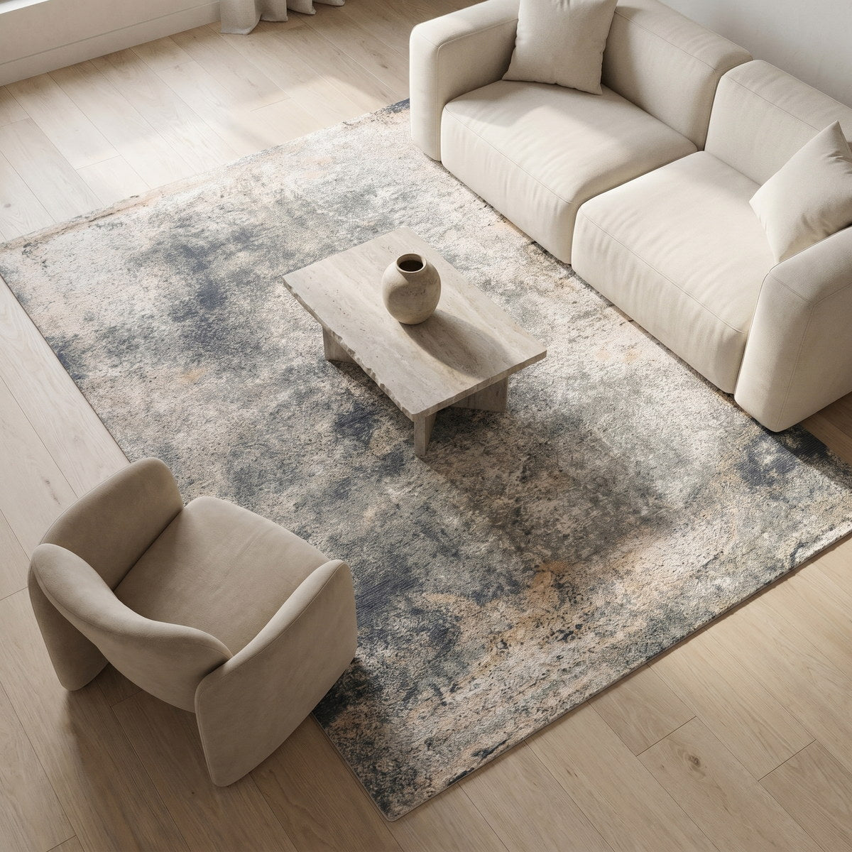 Tapis lavable de salon gris - Ariella - ambiance salon 2