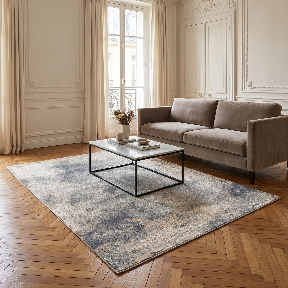 Tapis lavable de salon gris - Ariella - ambiance salon 3
