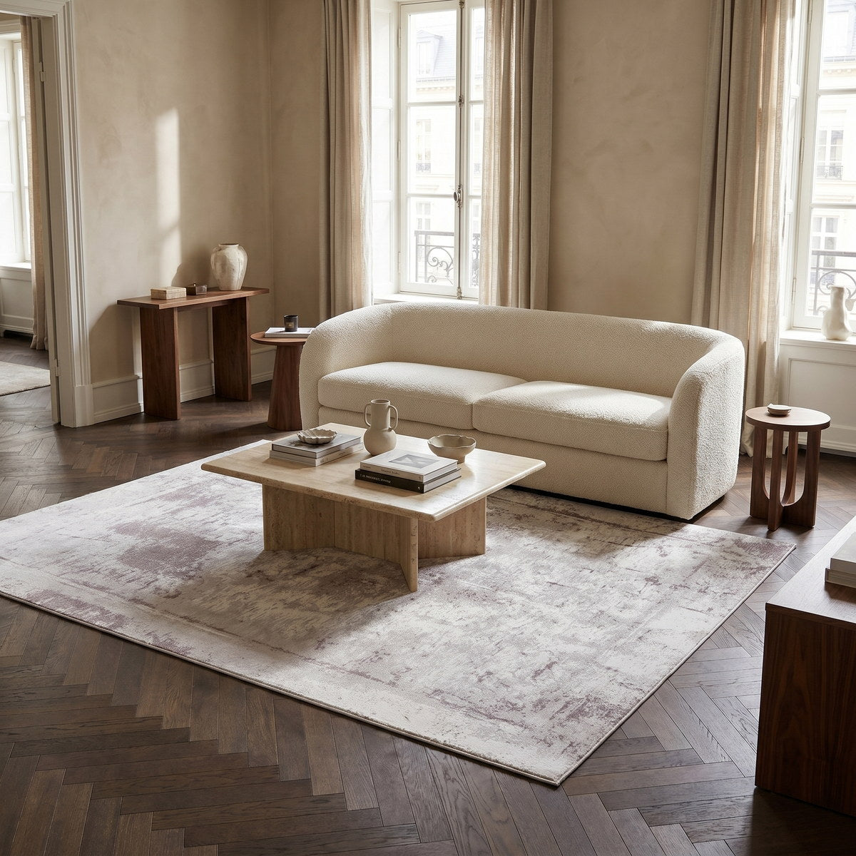 Tapis lavable de salon gris - Chiara - ambiance salon 1