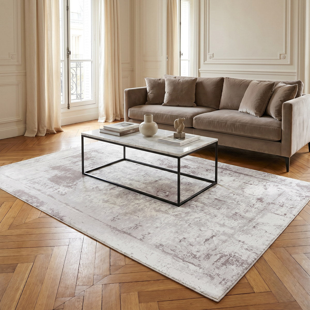 Tapis lavable de salon gris - Chiara - ambiance salon 3