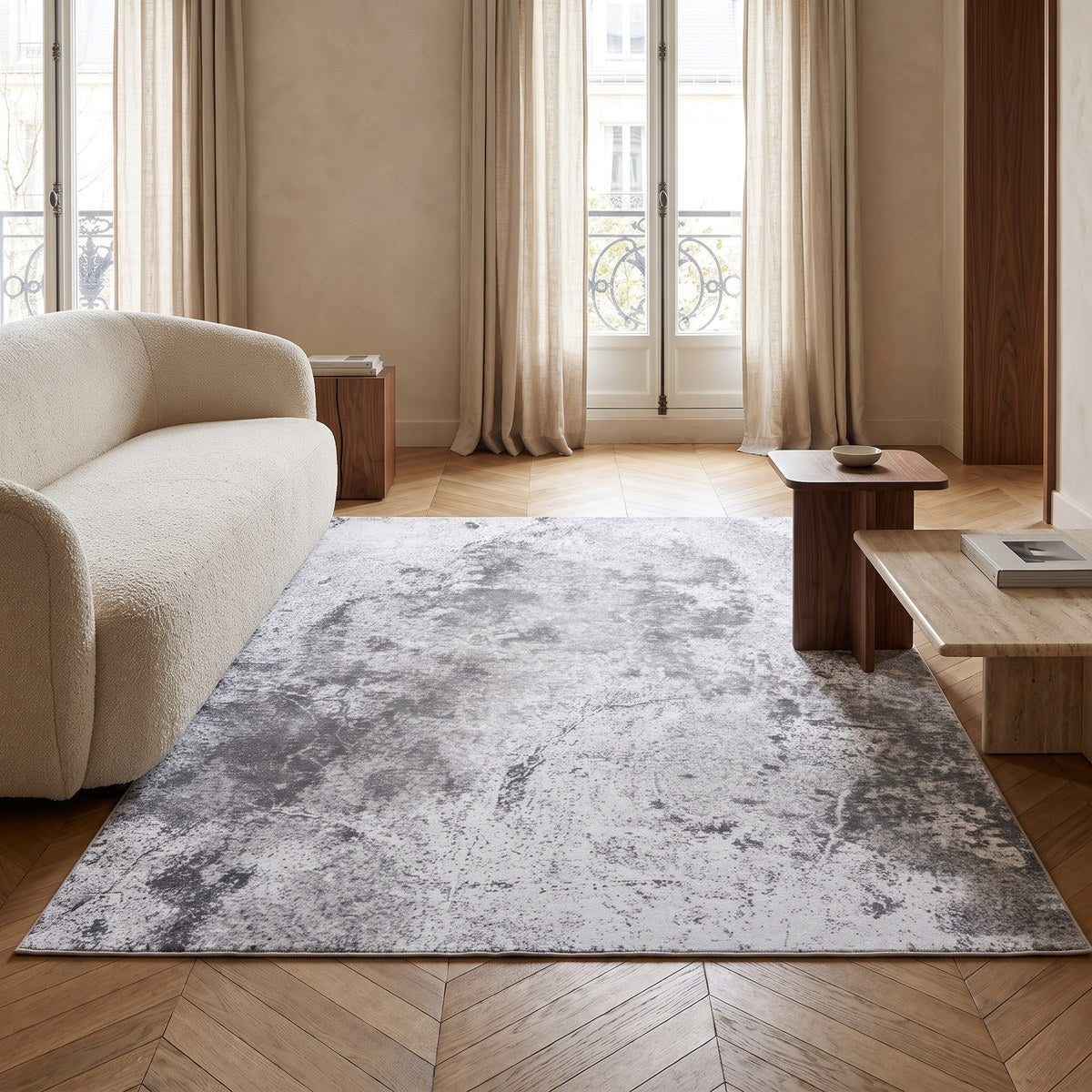 Tapis lavable de salon gris clair - Sorrento - ambiance salon 1