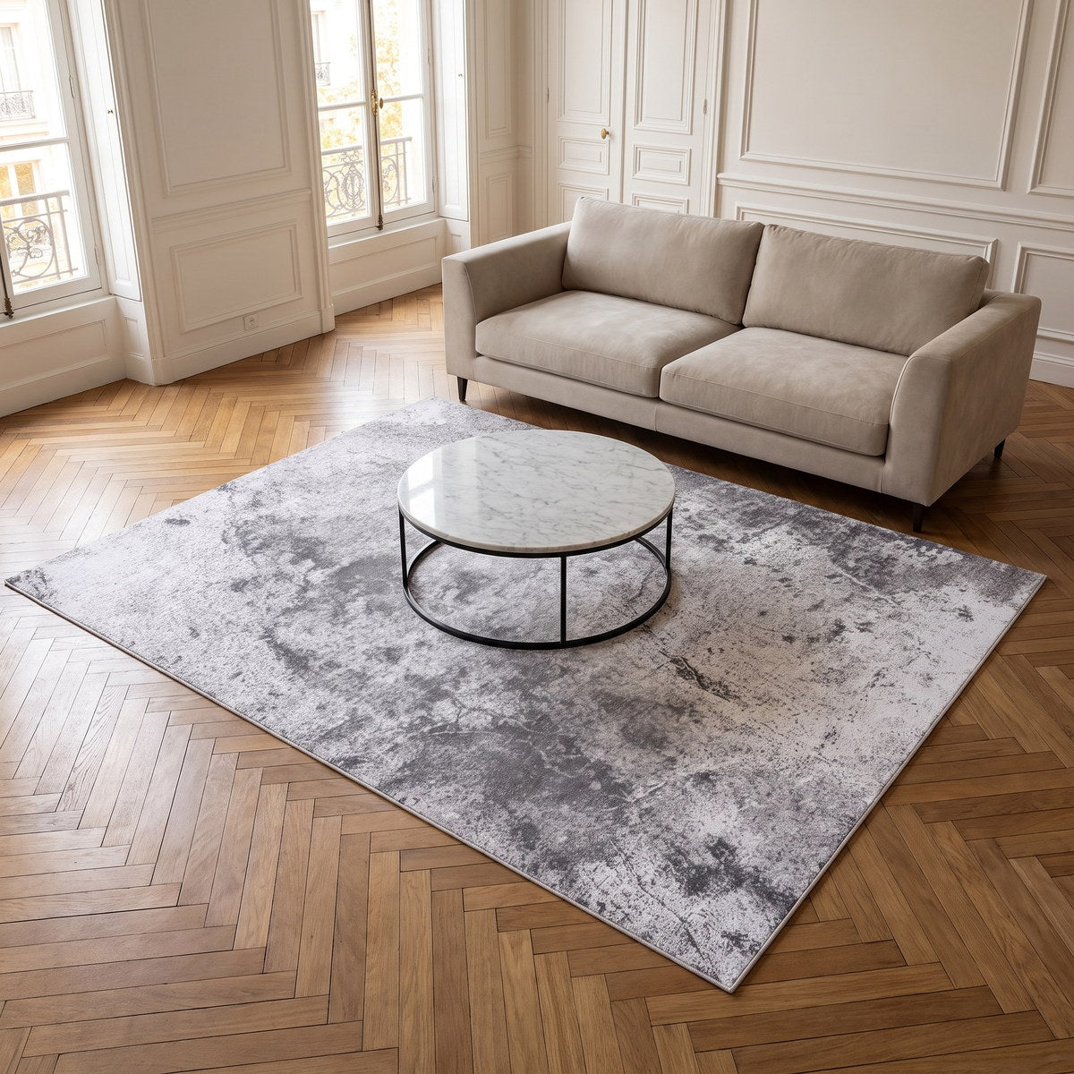 Tapis lavable de salon gris clair - Sorrento - ambiance salon 3