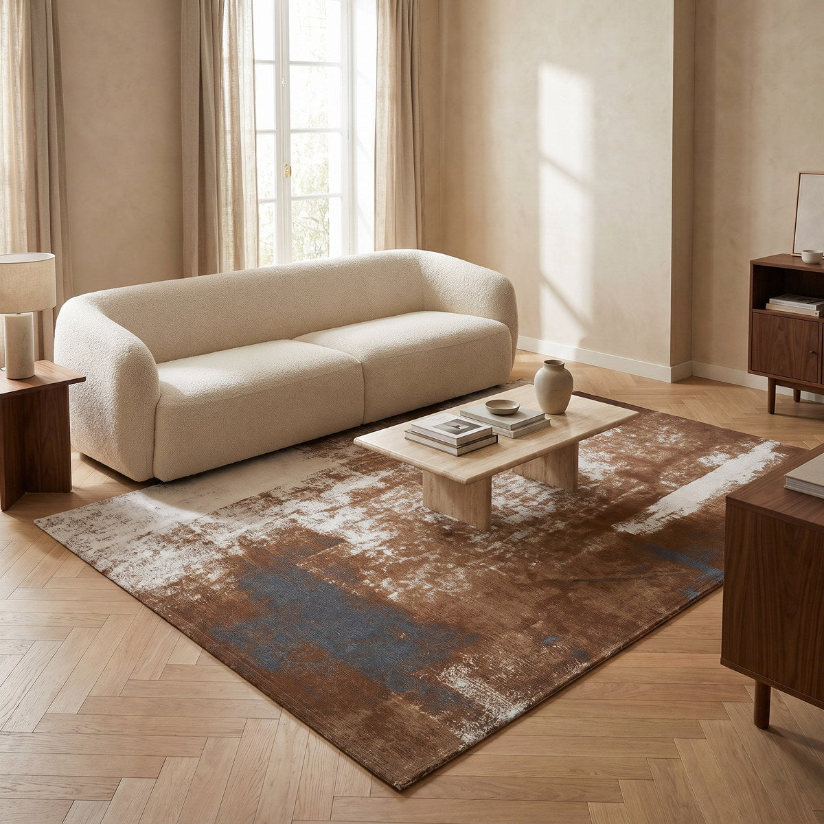 Tapis lavable de salon gris - Taranto - ambiance salon 1